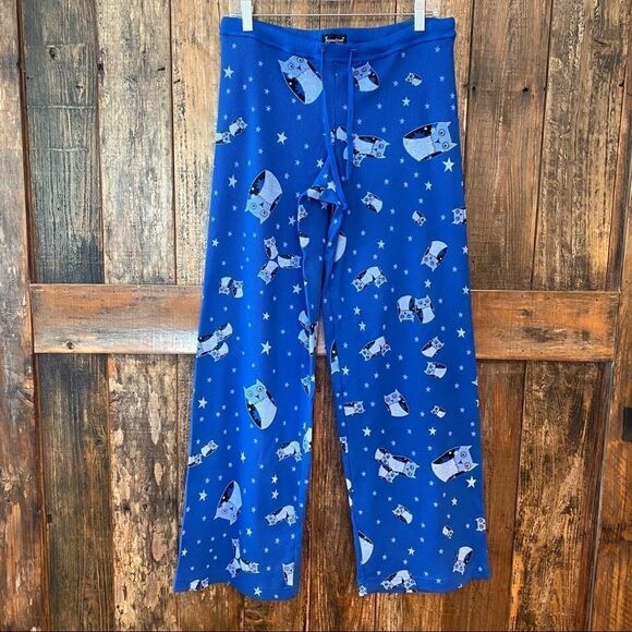 The Pajama Gram Sz M Royal Blue Hootie Owl Cotton Drawstring Pajama Bottoms - Picture 2 of 6